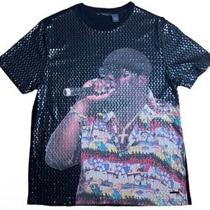 Sean John Mens Hiphop rapper Notorious B.I.G  Casual Black Graphic T-Shirt|SZ:L
